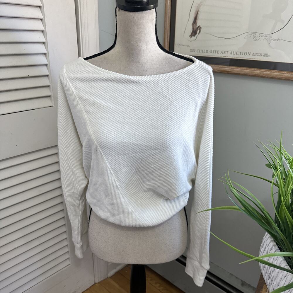 Evereve Sweater Womens Small Cream Ribbed Knit Dolman Sleeve Minimalist Chic